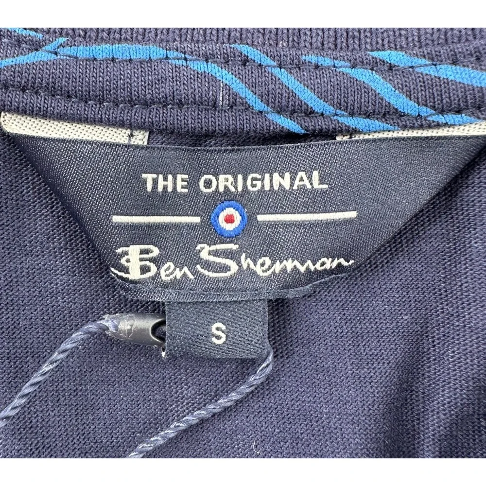 Ben Sherman Polo Shirt Short Sleeve Marine Blue Wave Men's Small Regular Fit NWT